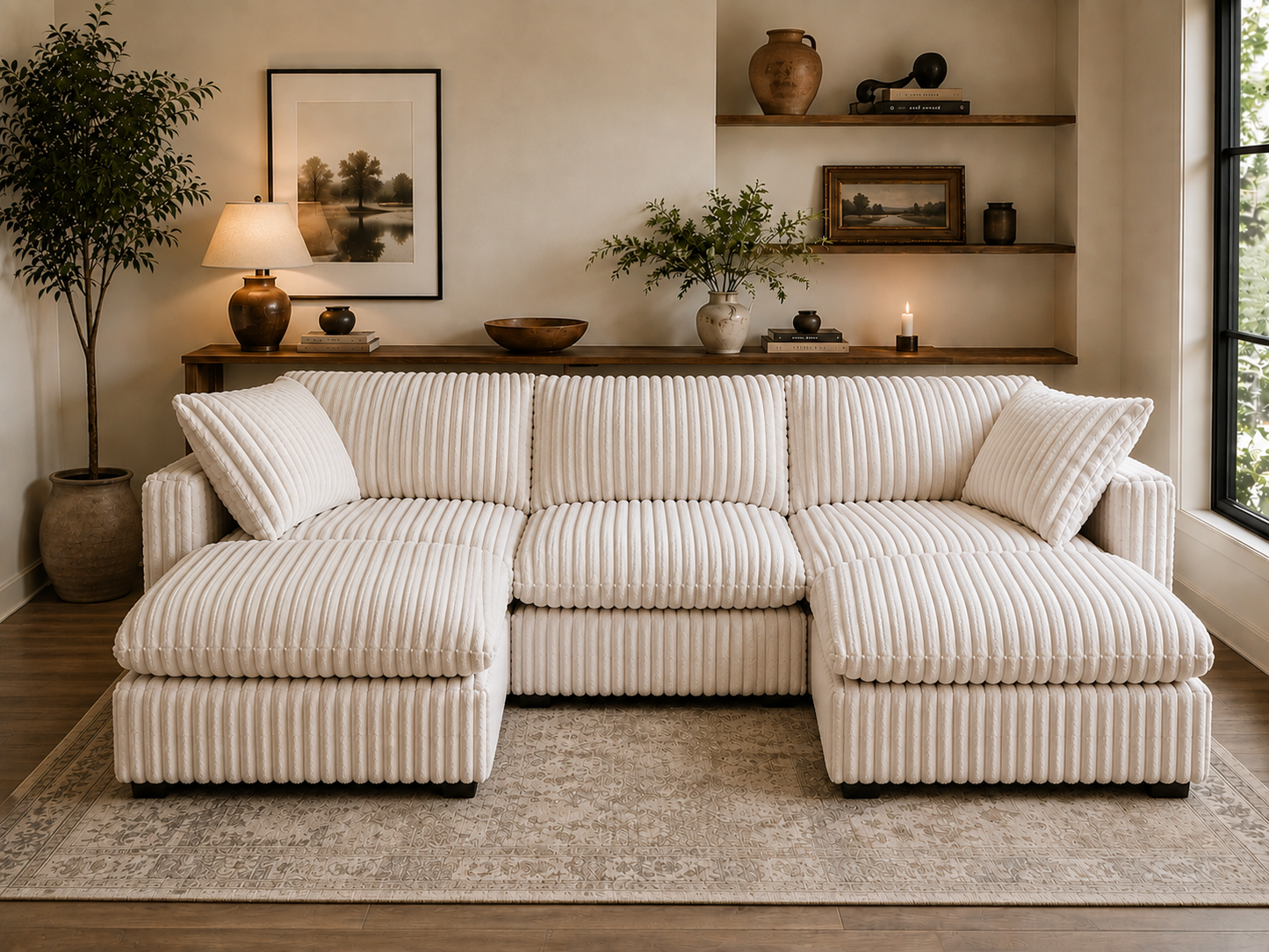 Fluffy Corduroy Cloud Style Sectional- U-Shape Sectional