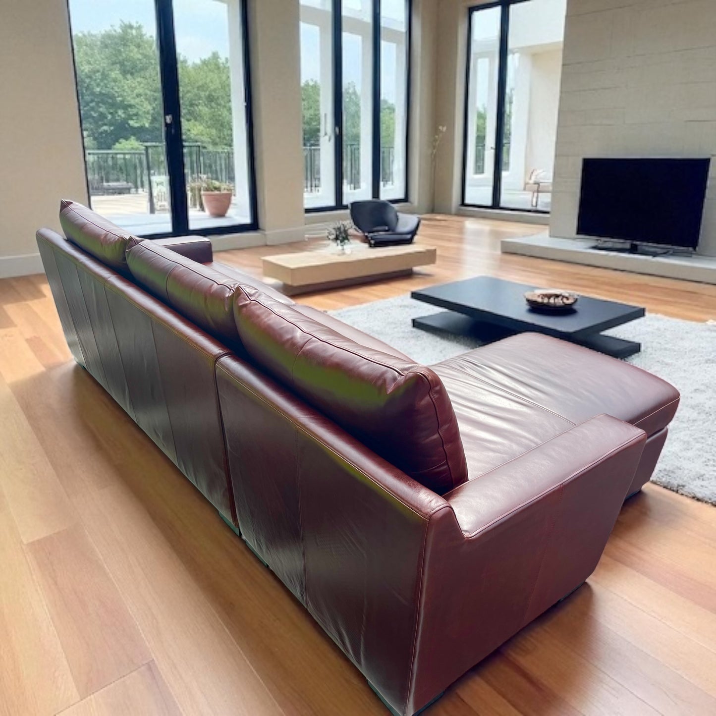 Interior Define Sloan Leather Chaise Sleeper Storage Sectional