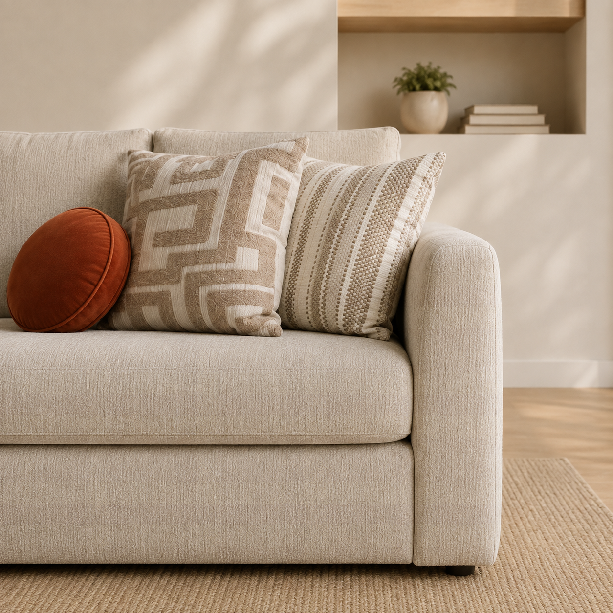 Harmont Camel Modular Enclosed L-Shape Sectional + Ottoman