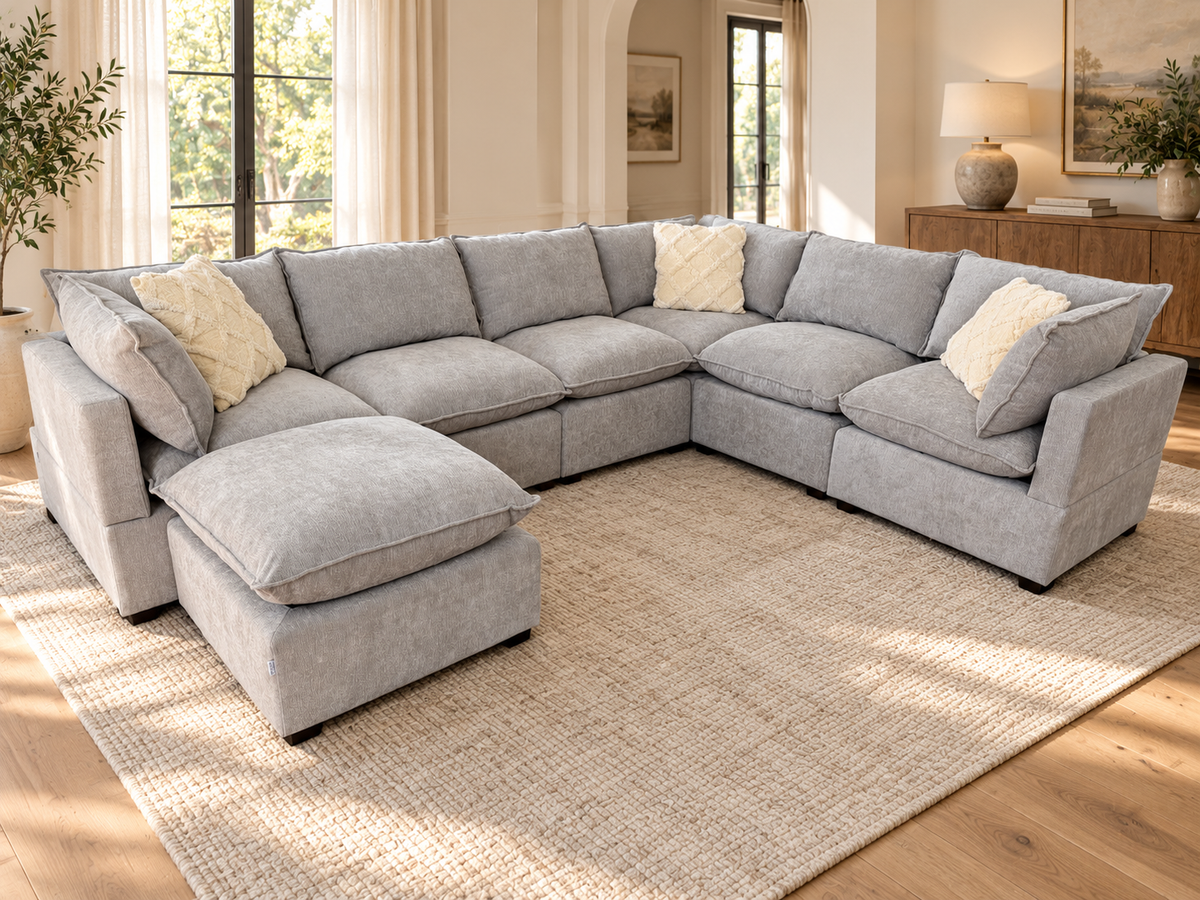 Bellamia Collections Moda Extended Corner Sectional + Ottoman