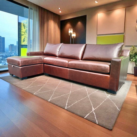 Interior Define Sloan Leather Chaise Sleeper Storage Sectional