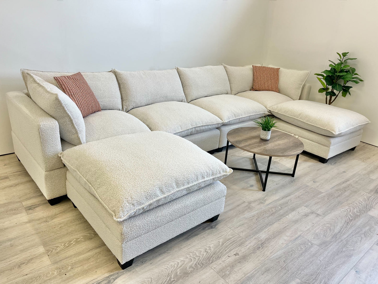 Six Piece Double Ottoman Cloud-Style Sectional Couch