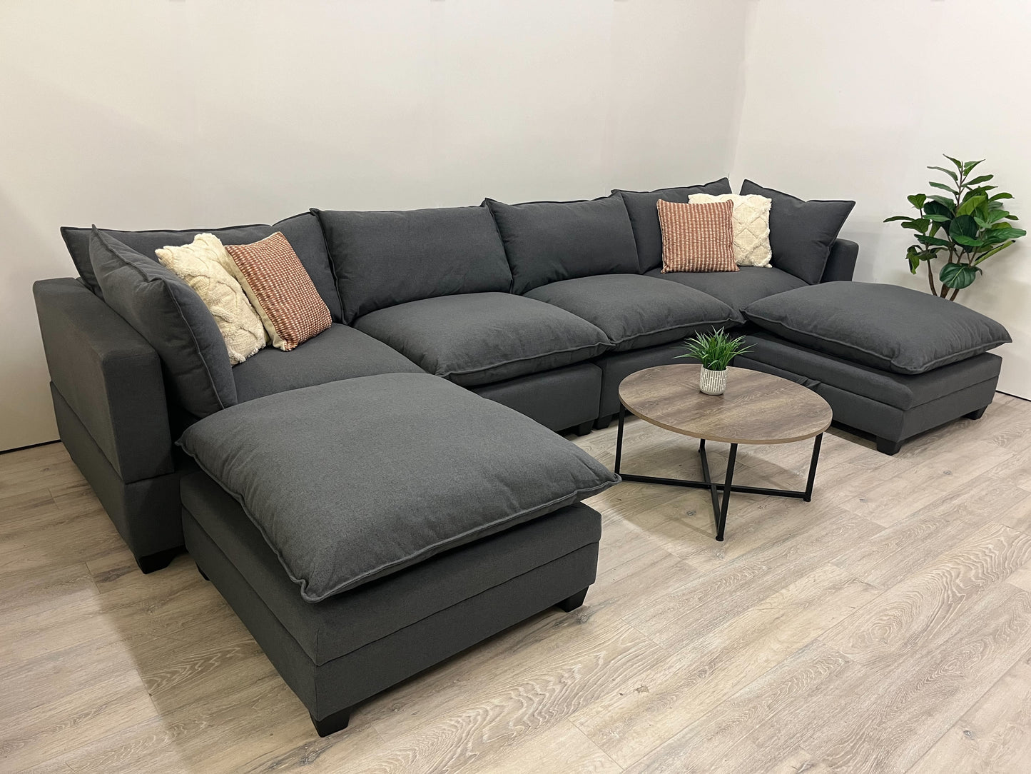 Six Piece Double Ottoman Cloud-Style Sectional Couch