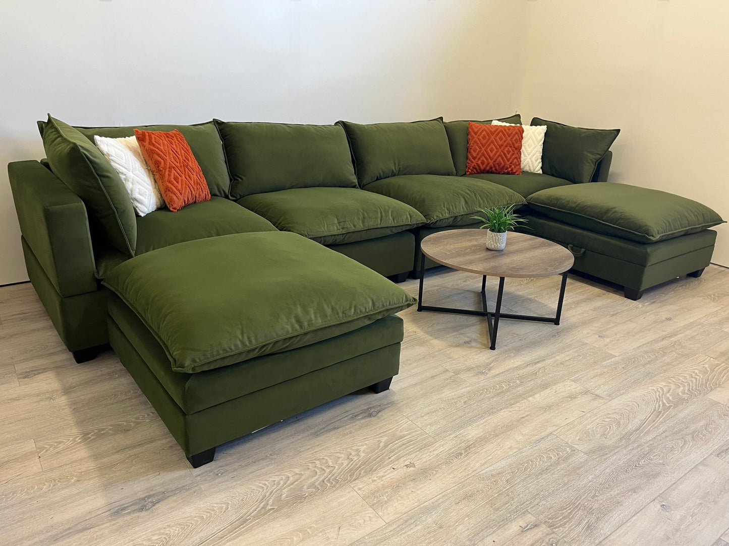 Six Piece Double Ottoman Cloud-Style Sectional Couch